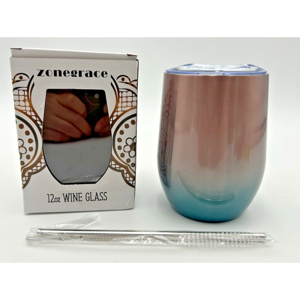 Stainless Steel Stemless Wine Tumbler‎ 12oz Double Wall Vacuum Insulated Blue